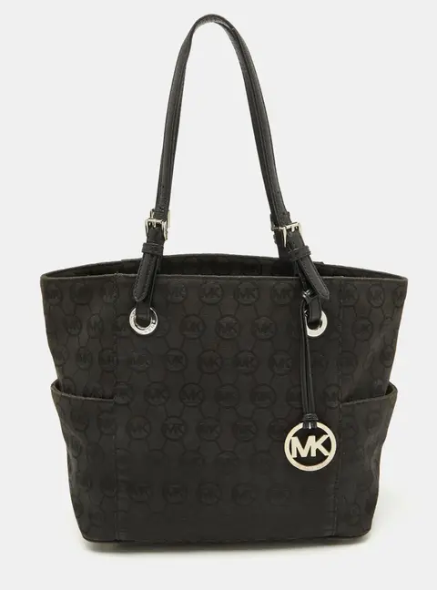 MICHAEL Michael Kors Black Signature Canvas and Leather Jet Set Tote