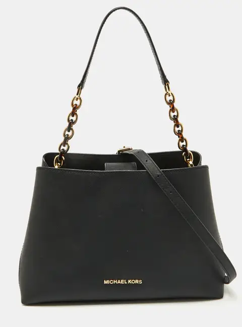 MICHAEL Michael Kors Black Saffiano Leather Portia Top Handle Bag