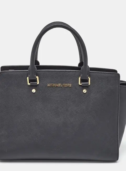 MICHAEL Michael Kors Black Saffiano Leather Large Selma Satchel