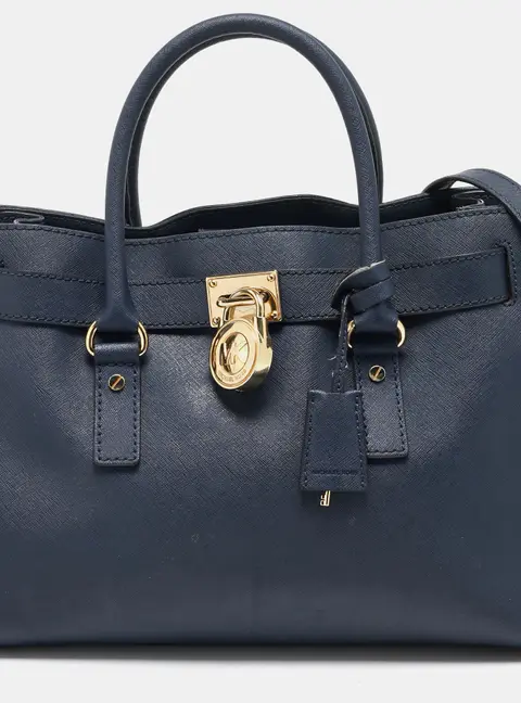 MICHAEL Michael Kors Navy Blue Leather Large East West Hamilton Tote