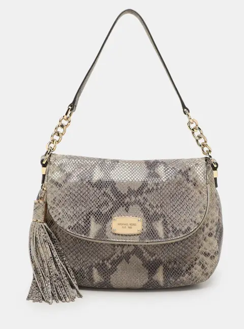 MICHAEL Michael Kors Grey Python Embossed Leather Shoulder Bags