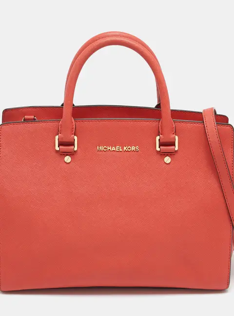 MICHAEL Michael Kors Red Saffiano Leather Large Selma Satchel