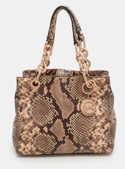 MICHAEL Michael Kors Brown Python Embossed Leather Small Cynthia Satchel