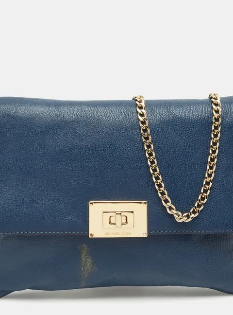 MICHAEL Michael Kors Blue Leather Turnlock Chain Shoulder Bag