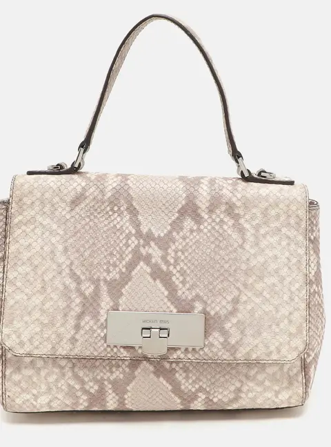 MICHAEL Michael Kors Grey/White Python Embossed Leather Callie Top Handle Bag