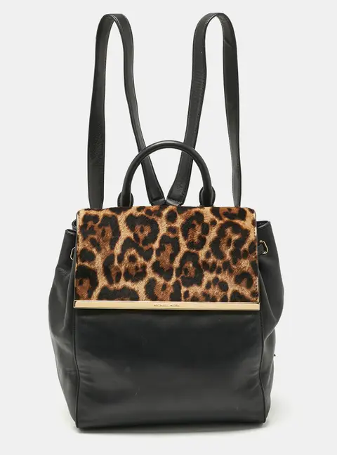 MICHAEL Michael Kors Black/Brown Leopard Print Calfhair and Leather Lana Backpack