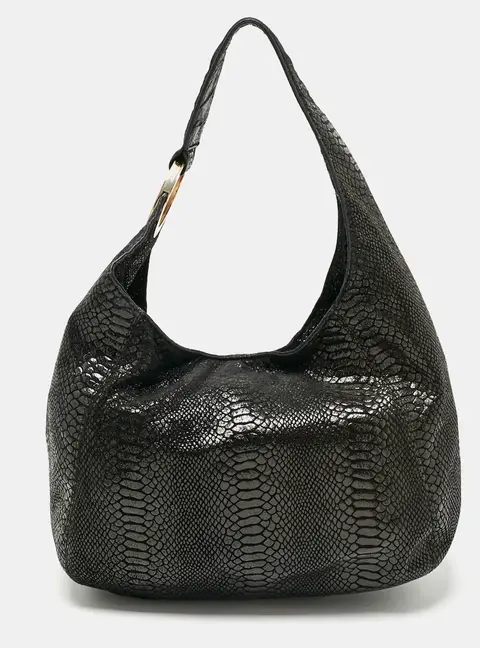 MICHAEL Michael Kors Black Python Effect Faux Suede Fulton Hobo