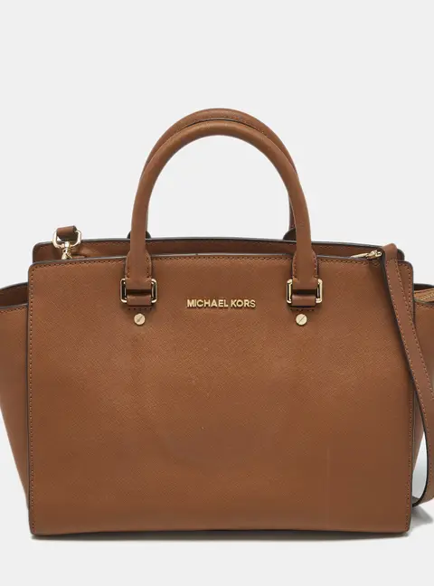 MICHAEL Michael Kors Brown Saffiano Leather Large Selma Satchel