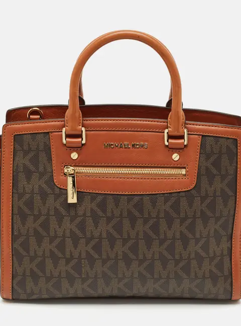 MICHAEL Michael Kors Brown Signature Coated Canvas And Leather Large Selma Tote
