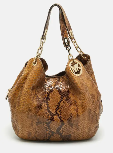 MICHAEL Michael Kors Brown Suede Python Effect Lillie Hobo