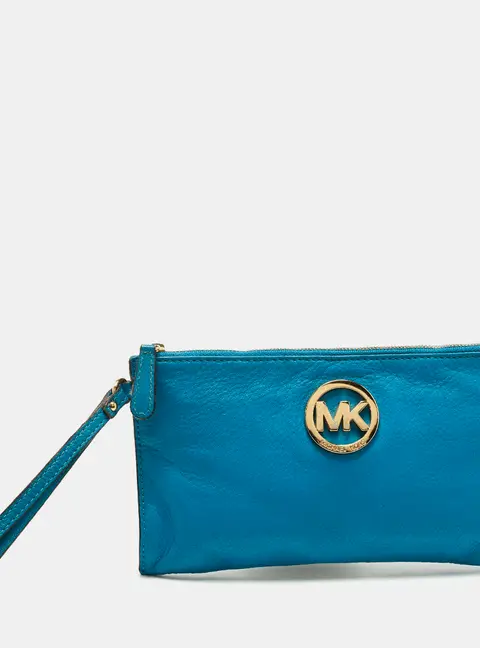 MICHAEL Michael Kors Logo Blue Leather Wristlet Clutch