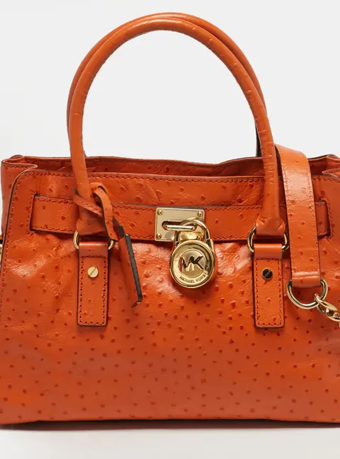 MICHAEL Michael Kors Hamilton Medium Orange Ostrich Embossed Leather Tote