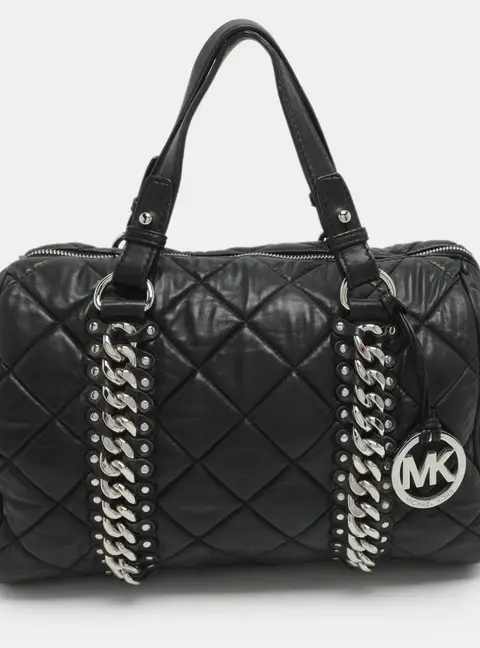 Michael Kors Grayson Black Leather Studded Chain Detail Satchel