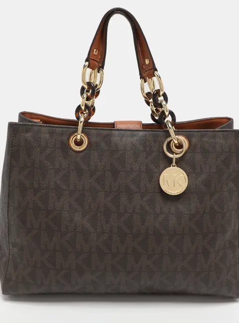 MICHAEL Michael Kors Cynthia Large Dark Brown Signature Coated Canvas Tote