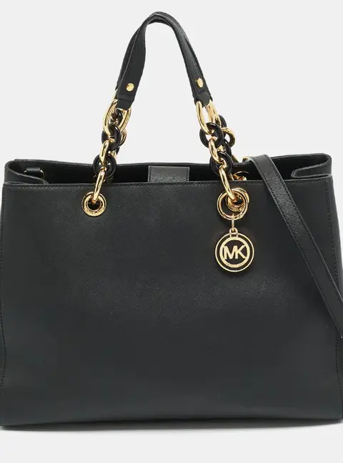 MICHAEL Michael Kors Cynthia Medium Black Saffiano Leather Tote