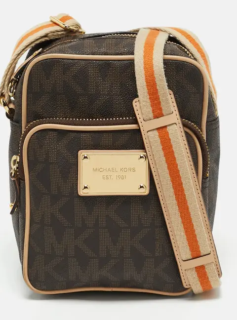 MICHAEL Michael Kors Brown signature Coated Canvas and Leather Crossbody Bag