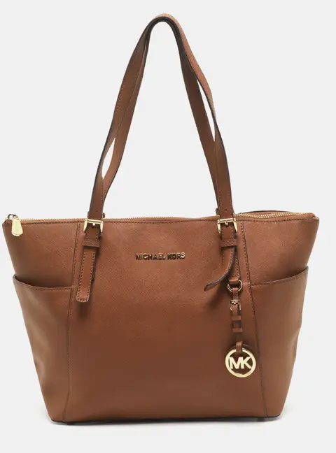 MICHAEL Michael Kors Jet Set Medium Brown Saffiano Leather Top Zip Tote