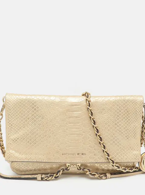 MICHAEL Michael Kors Corinne Medium Gold Python Embossed Leather Crossbody Bag