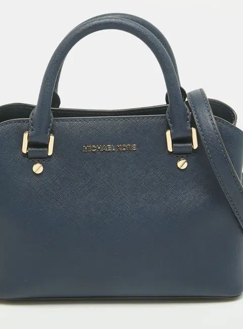 MICHAEL Michael Kors Savannah Small Navy Blue Saffiano Leather Satchel