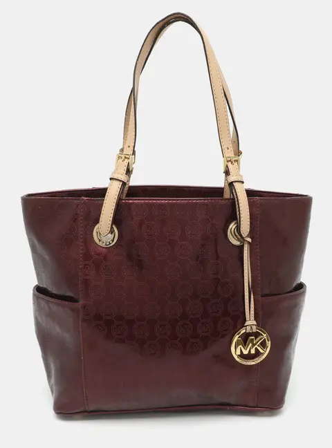 MICHAEL Michael Kors Jet Set Burgundy Signature Patent Leather East West Tote