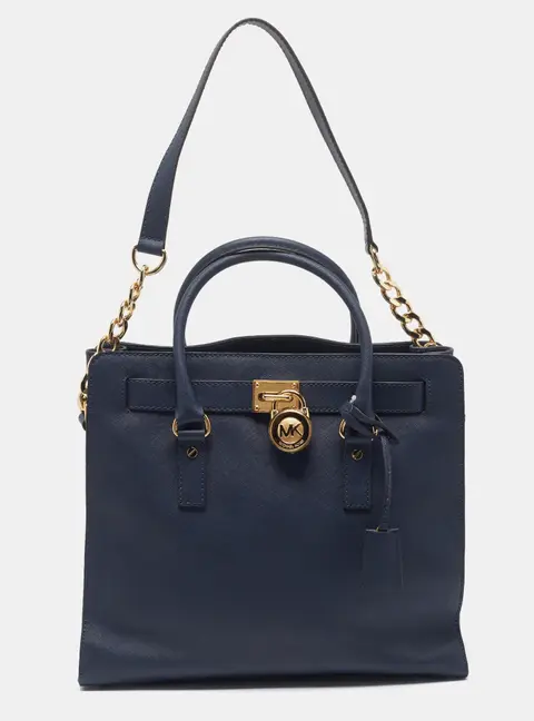 MICHAEL Michael Kors Hamilton North South Large Navy Blue Leather Tote
