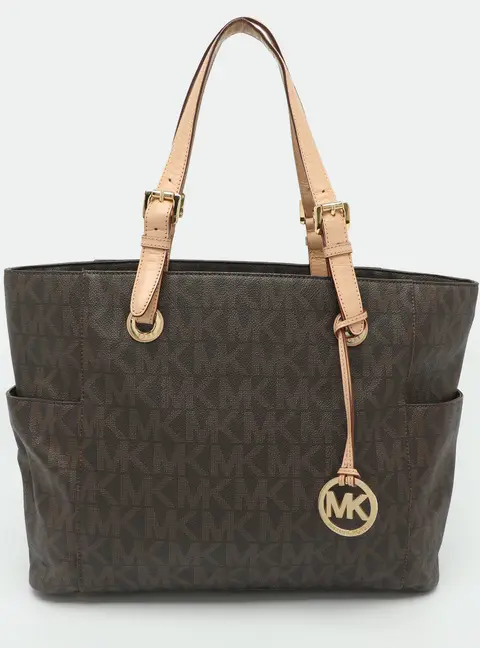 MICHAEL Michael Kors Jet Set Brown/Beige Signature Coated Canvas Shopper Tote