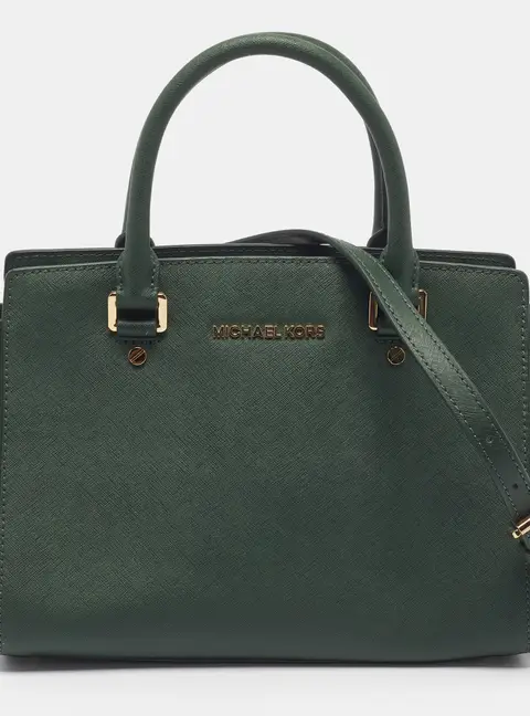 MICHAEL Michael Kors Selma Medium Green Saffiano Leather Satchel