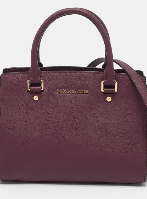 MICHAEL Michael Kors Selma Medium Burgundy Saffiano Leather Satchel