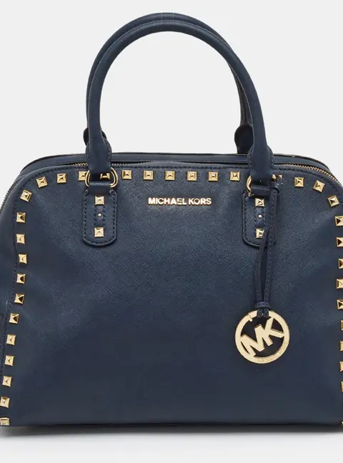 MICHAEL Michael Kors Sandrine Navy Blue Saffiano Leather Satchel