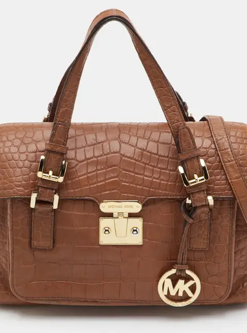 MICHAEL Michael Kors Brown Croc Embossed Leather Flap Satchel