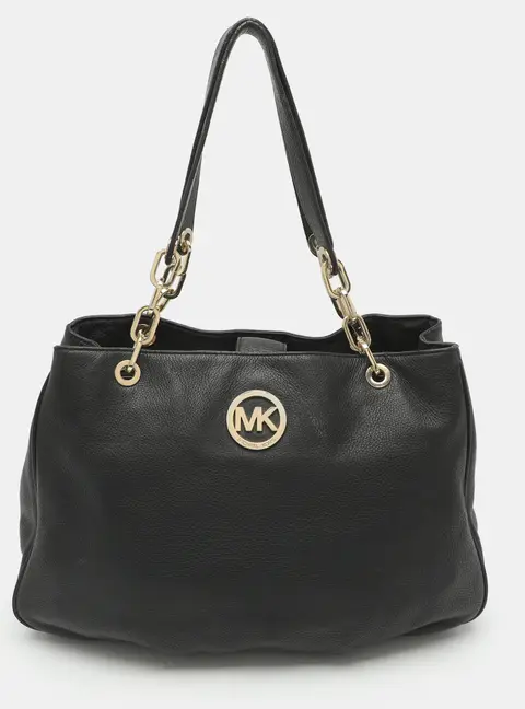 MICHAEL Michael Kors Fulton Chain Black Leather Tote