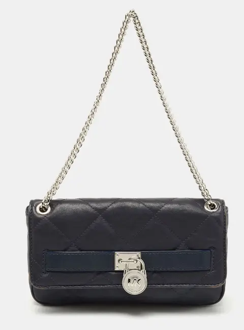 Michael Kors Navy Blue Quilted Leather Hamilton Chain Shoulder Bag