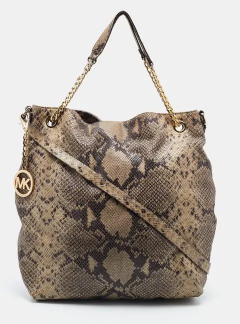 MICHAEL Michael Kors Beige Snakeskin Embossed Leather Cynthia Shoulder Bag
