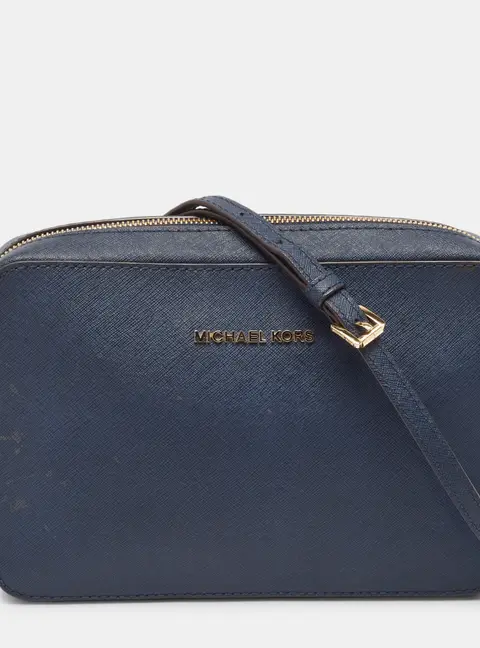 MICHAEL Michael Kors Dark Blue Leather Jet Set Camera Crossbody Bag