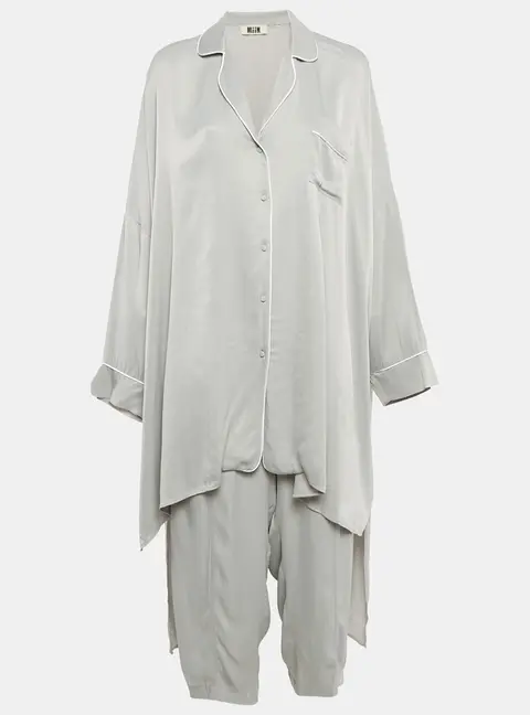 Miin Grey Crepe Shirt Dress and Pants Set M