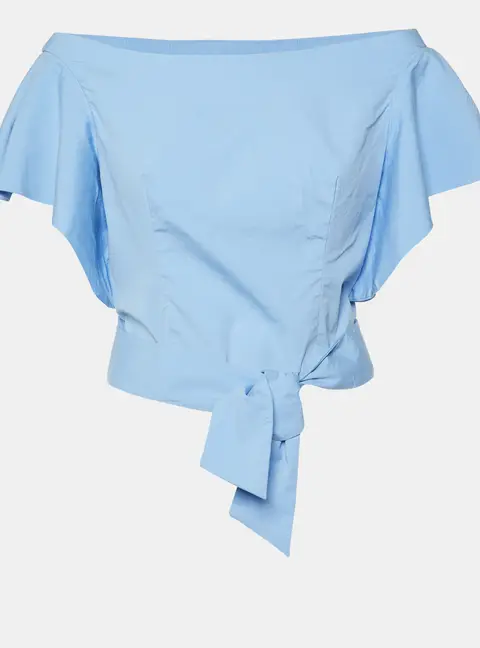 Milly Blue Cotton Off-Shoulder Tie-Up Waist Detail Top S