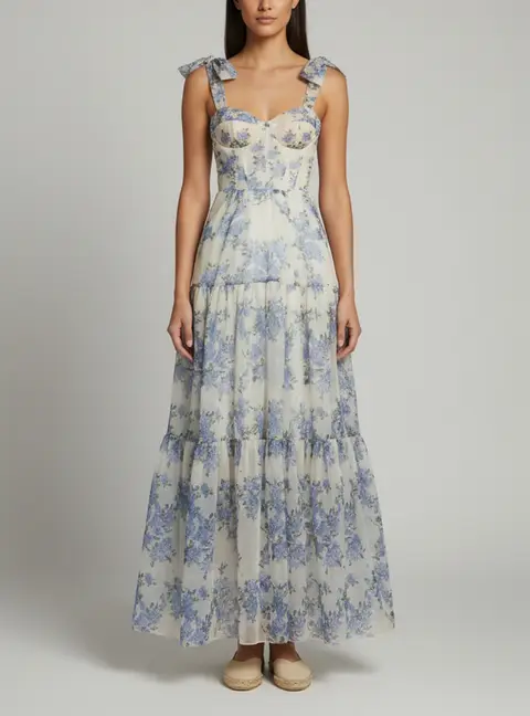 Milla Lavender Floral Print Organza Hydrangea Strap Dress XXS