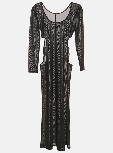 Misha Black Mesh Long Sleeve Cut-Out Maxi Dress S