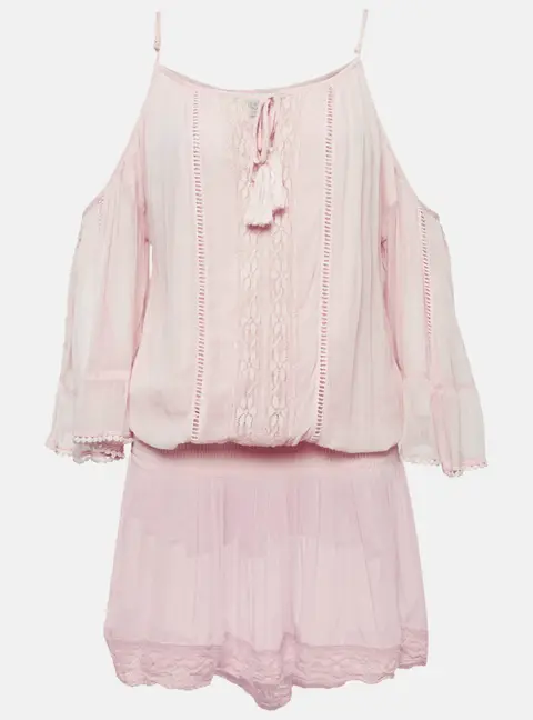 Miss June Pink Crepe Lace Trimmed Short Dress M