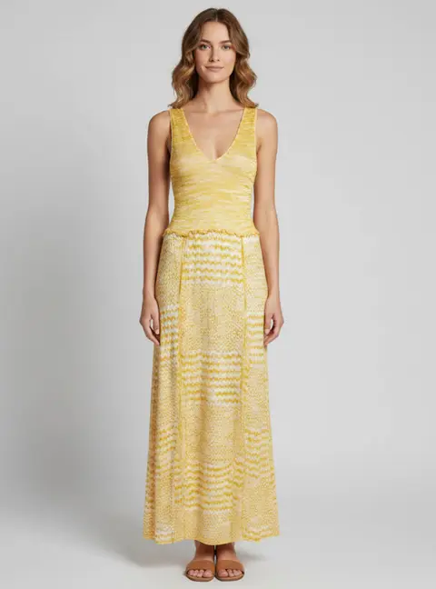 Missoni Mare Yellow Jacquard Knit High Slit Maxi Dress S