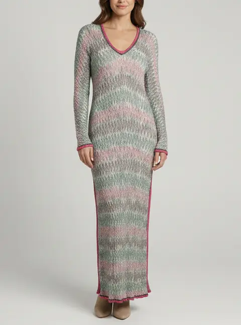 Missoni Multicolor Wave Printed Knit Maxi Dress M