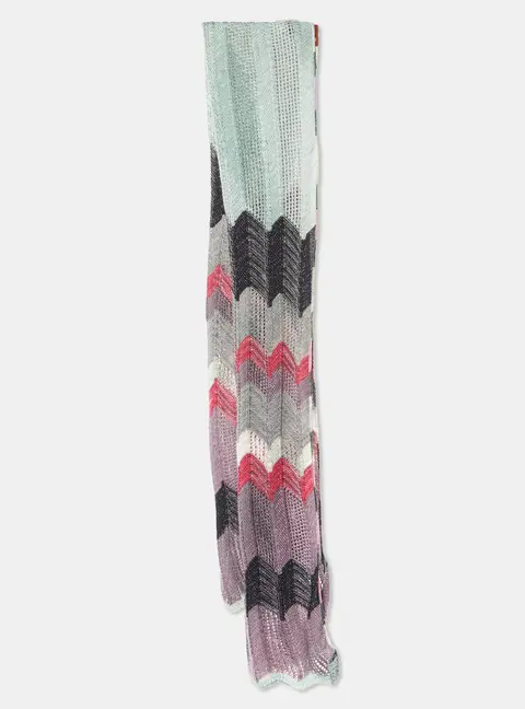 Missoni Sage Grenn/Purple Zig Zag Merino Wool Knit Stole