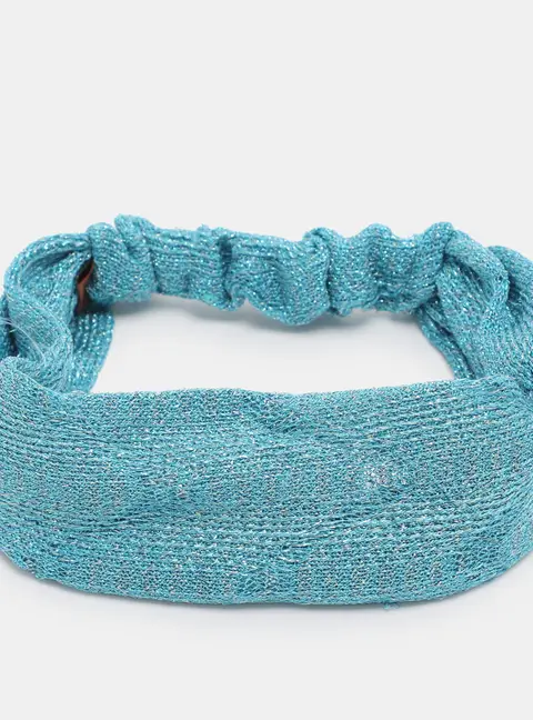 Missoni Metallic Blue Knotted Crochet Knit Headband
