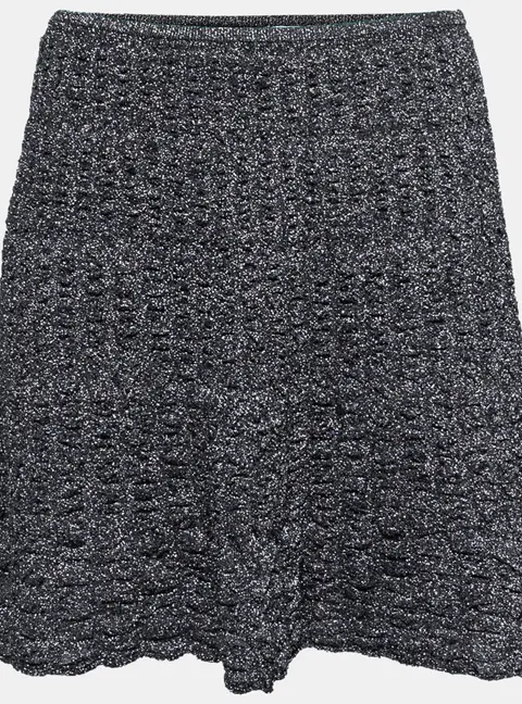 M Missoni Metallic Grey Lurex Knit Textured Flared Skirt S