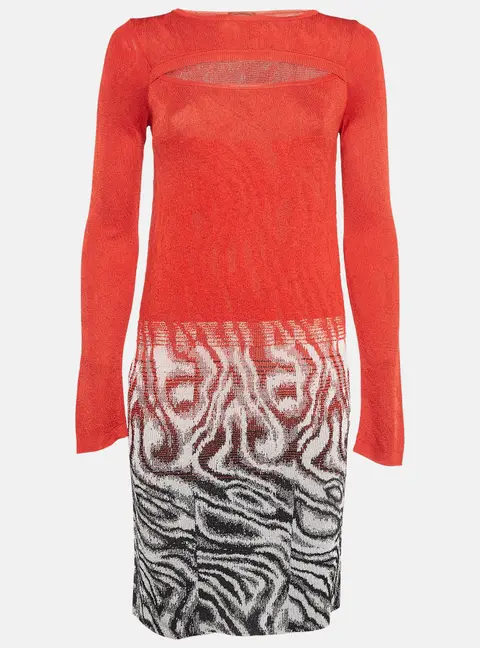 Missoni Red Patterned Wool Blend Knit Mini Dress S
