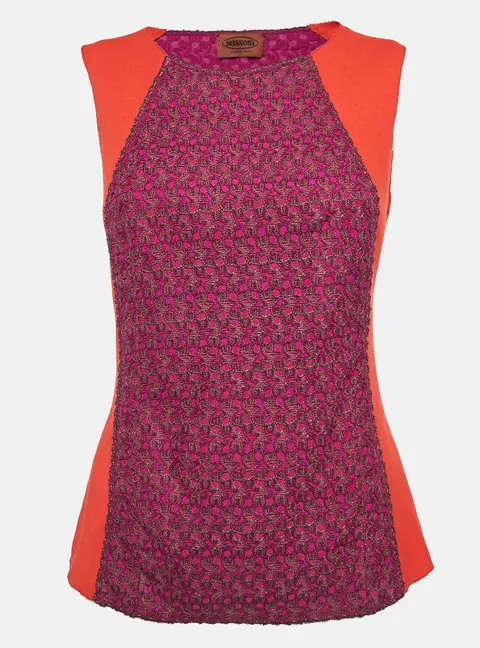 Missoni Red/Purple Wool Cut-and-Sew Sleeveless Top S