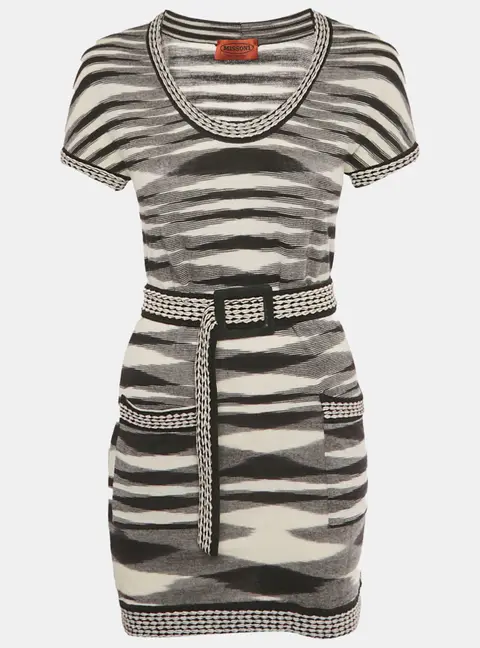 Missoni Black & White Patterned Wool Knit Belted Mini Dress S