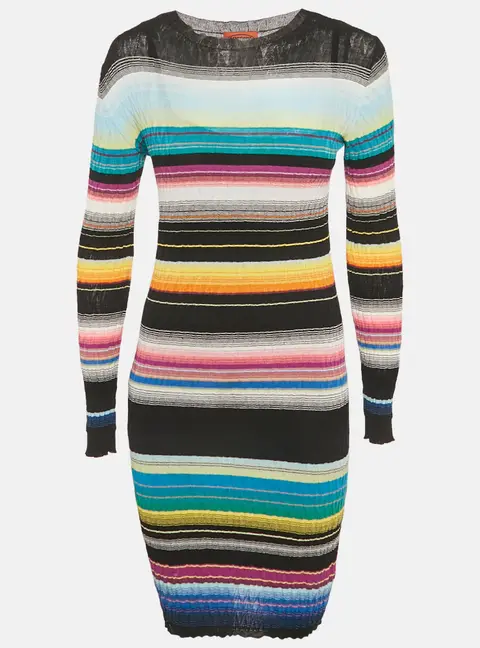 Missoni Black Striped Rib Knit Mini Dress S