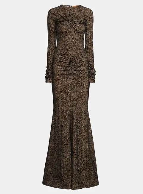Missoni Beige/Black Flocked Print Tulle Sheer Draped Maxi Dress XS