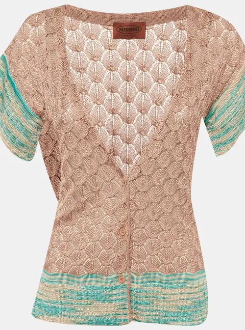 Missoni Multicolour Crochet Knit Short Sleeve Cardigan M